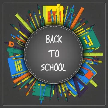Back to School Title Texts with  Items in a Circle for Poster Design Stock Illustration