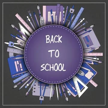 Back to School Title Texts with  Items in a Circle for Poster Design Stock Illustration