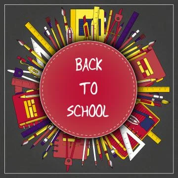Back to School Title Texts with  Items in a Circle for Poster Design Stock Illustration