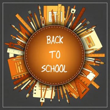 Back to School Title Texts with  Items in a Circle for Poster Design Stock Illustration
