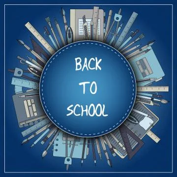 Back to School Title Texts with  Items in a Circle for Poster Design Illustrazione stock