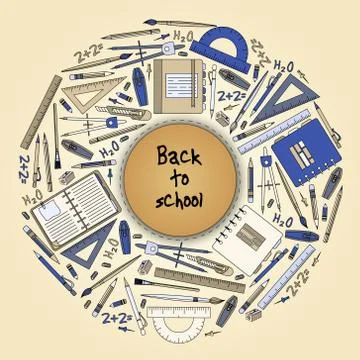 Back to School Title Texts with  Items in a Circle for Poster Design イラスト素材