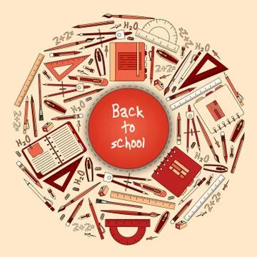 Back to School Title Texts with  Items in a Circle for Poster Design Stock Illustration