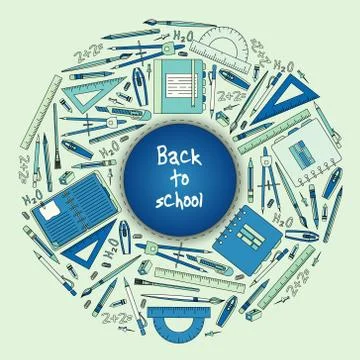 Back to School Title Texts with  Items in a Circle for Poster Design Stock Illustration