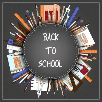 Back to School Title Texts with Items in a Circle for Poster Design Stock Illustration