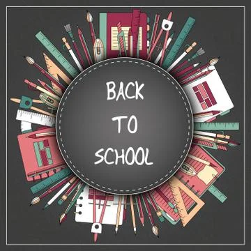 Back to School Title Texts with Items in a Circle for Poster Design Stock Illustration