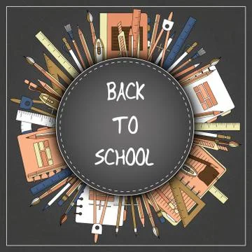 Back to School Title Texts with Items in a Circle for Poster Design イラスト素材