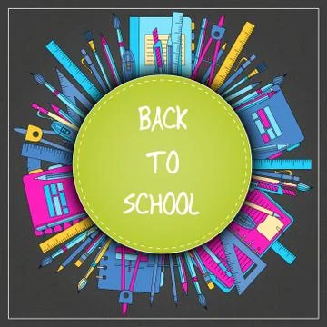Back to School Title Texts with Items in a Circle for Poster Design Stock Illustration