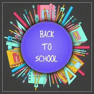 Back to School Title Texts with Items in a Circle for Poster Design Stock Illustration