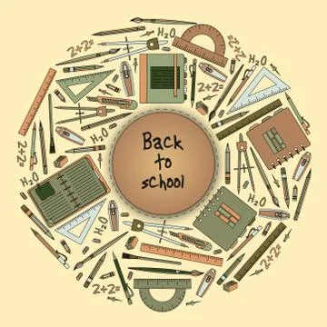 Back to School Title Texts with Items in a Circle for Poster Design Stock Illustration