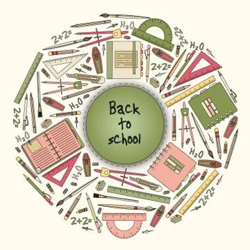 Back to School Title Texts with Items in a Circle for Poster Design Illustrazione stock