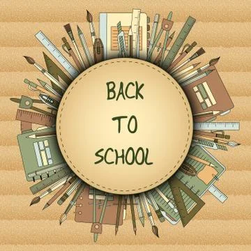 Back to School Title Texts with Items in a Circle for Poster Design Stock Illustration