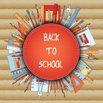 Back to School Title Texts with Items in a Circle for Poster Design Stock Illustration