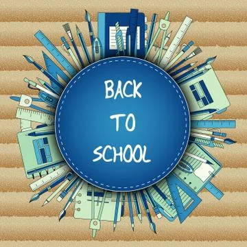 Back to School Title Texts with Items in a Circle for Poster Design Stock Illustration