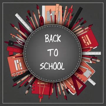 Back to School Title Texts with Items in a Circle for Poster Design Stock Illustration