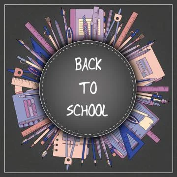 Back to School Title Texts with Items in a Circle for Poster Design Stock Illustration