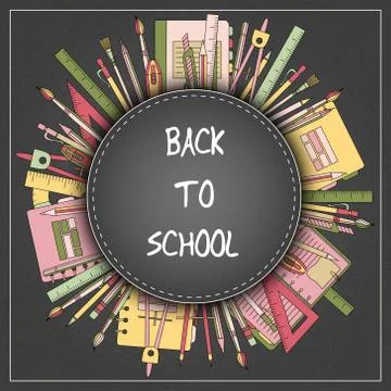 Back to School Title Texts with Items in a Circle for Poster Design Stock Illustration