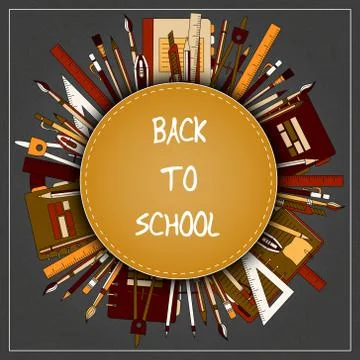Back to School Title Texts with Items in a Circle for Poster Design Stock Illustration