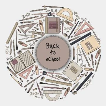 Back to School Title Texts with Items in a Circle for Poster Design Stock Illustration