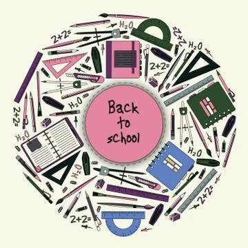 Back to School Title Texts with Items in a Circle for Poster Design イラスト素材