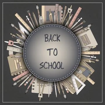 Back to School Title Texts with Items in a Circle for Poster Design Stock Illustration