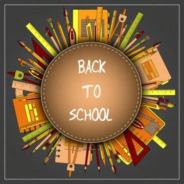 Back to School Title Texts with Items in a Circle for Poster Design Stock Illustration