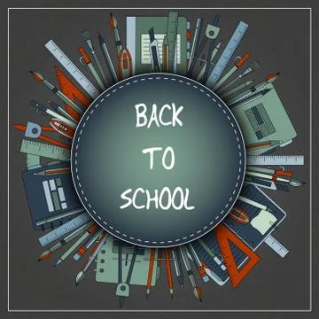 Back to School Title Texts with Items in a Circle for Poster Design Stock Illustration