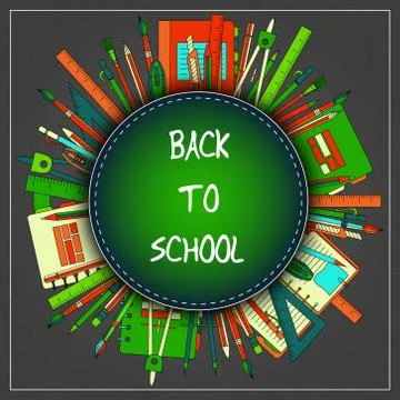 Back to School Title Texts with Items in a Circle for Poster Design Illustrazione stock