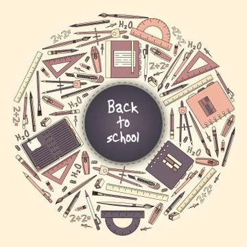 Back to School Title Texts with Items in a Circle for Poster Design Stock Illustration