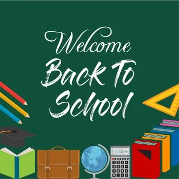 Back to School Title Words with Realistic School Items With Colored icons in  Illustrazione stock