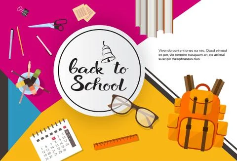 Back To School Top Angle View Of Desk With Different Supplies Stock Illustration