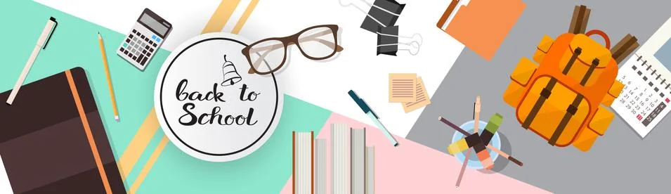 Back To School Top Angle View Of Desk With Different Supplies Illustrazione stock