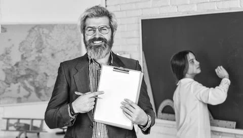 Back to school. Track student progress. Teaching materials. Who is absent today Stock Photos