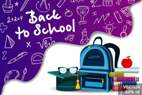 Back to school. Training. to the future. Backpack. Hand drawing. For your des Иллюстрация