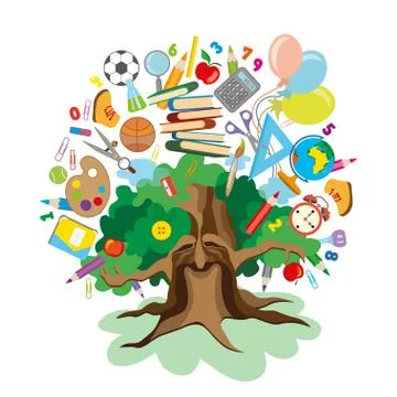 Back to school - tree with education icons Stock Illustration