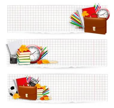 Back to school. two banners with school supplies. vector. Stock Illustration