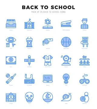 Back To School Two Color icons collection. 25 icon set. Vector illustration. Ilustración de archivo