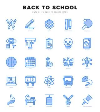 Back To School Two Color icons collection. 25 icon set in a Two Color design. Stock Illustration