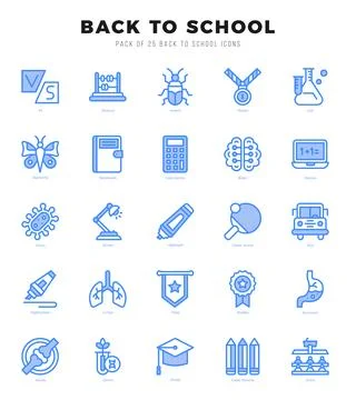 Back To School Two Color icons collection. 25 icon set. Vector illustration. イラスト素材