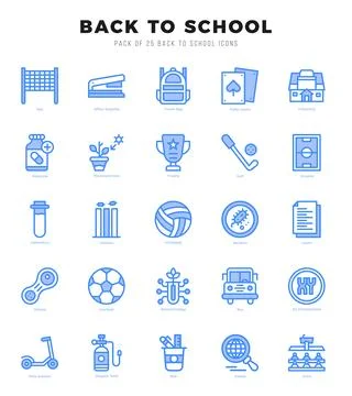 Back To School Two Color icons. Vector Two Color illustration. Ilustración de archivo