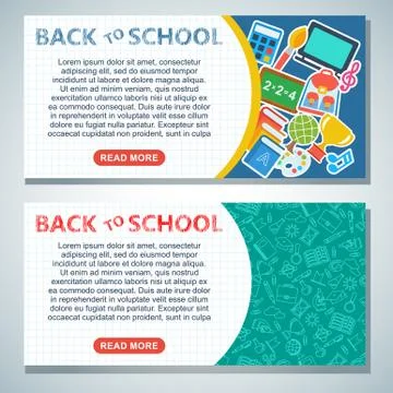 Back to school two horizontal banners Illustrazione stock