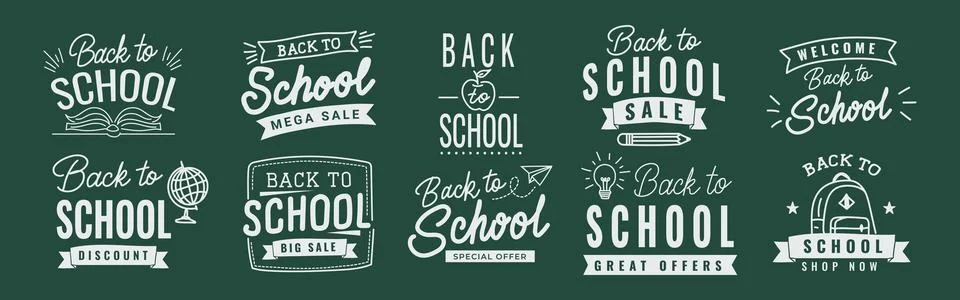 Back to school typography badge set with sale labels and lettering on chalk.. Stock Illustration