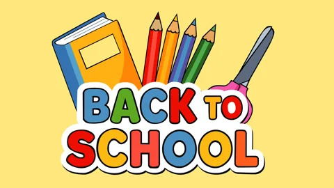 Back to School Typography with Book, Colored Pencils and Scissors Education Stock-Footage 337517726