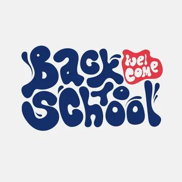 Back to school typography design in psychedelic style with blue red colors Stock Illustration