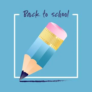 Back to school typography quote and color pencil with eraser on background Stock Illustration