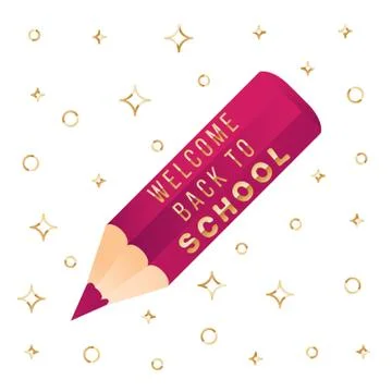 Back to school typography quote and color pencil on golden memphis background Stock Illustration