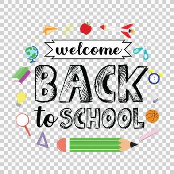 Back To School Typography Supply Icons pencil scissors globe Stock Illustration