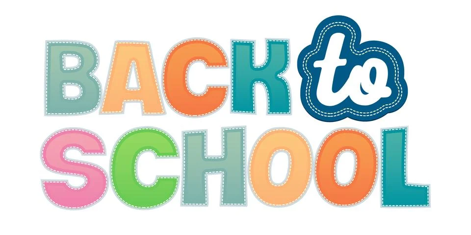 Back to school typography vector illustration. Colorful stitched fabric letters Stock Illustration