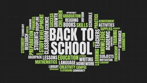 Back to school typography word cloud animation on dark background Stock Footage 341683443