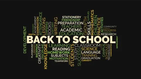 Back to School Typography Word Cloud Concept with Education Keywords on Dar.. Stock Illustration